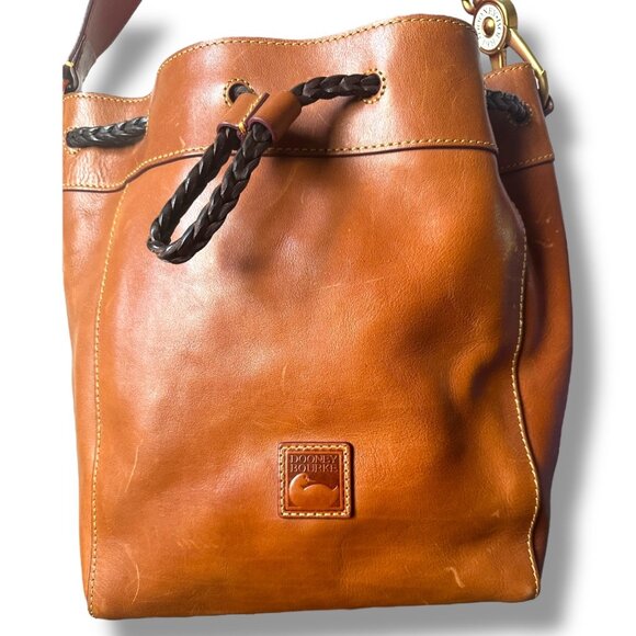 Dooney & Bourke Florentine Hattie Drawstring Italian Leather Boho Bag in Natural - Picture 6 of 14